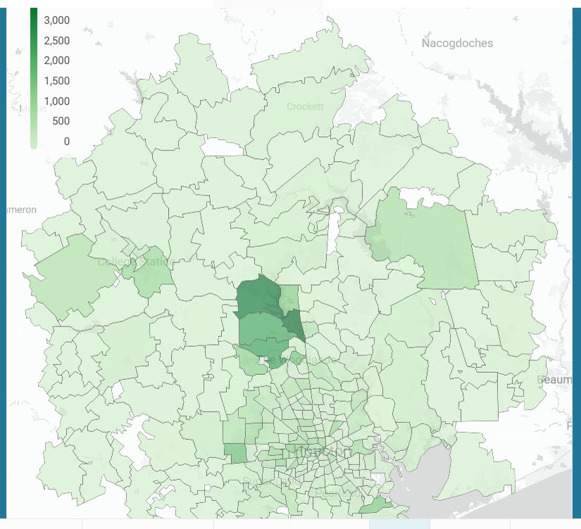 Search visibility across the Houston metro, by county
